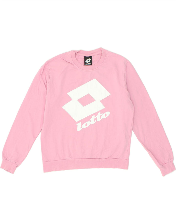 LOTTO Womens Oversized Graphic Sweatshirt Jumper UK 10 Small Pink Cotton | Vintage Lotto | Thrift | Second-Hand Lotto | Used Clothing | Messina Hembry 