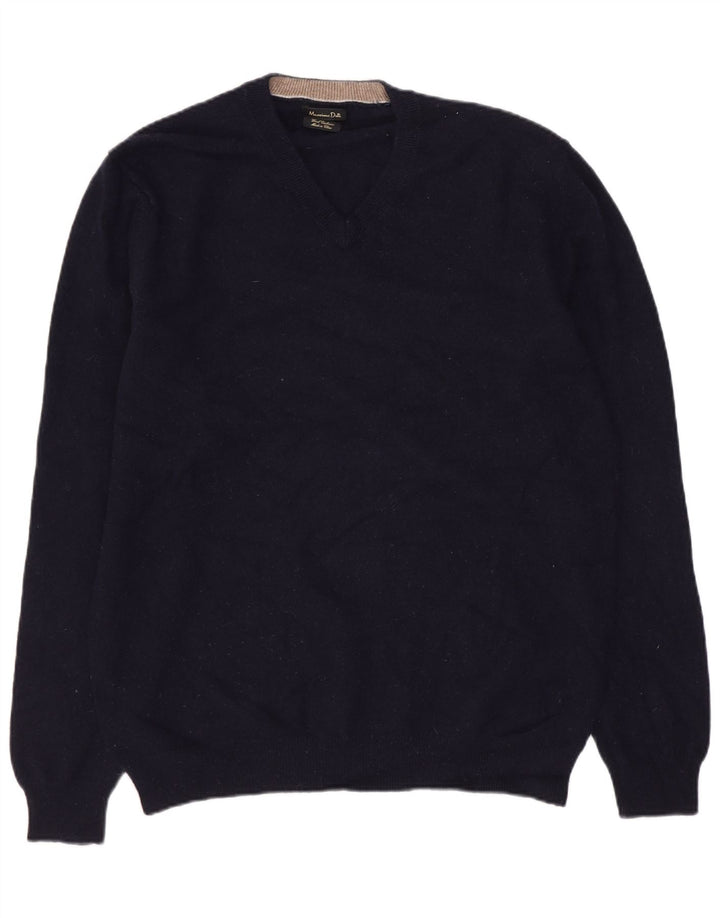 Massimo Dutti Dame V-hals sweater UK 18 XL Marineblå Uld