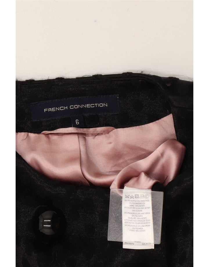 French Connection Dame Dobbeltradet Frakke UK 6 XS Sort Geometrisk