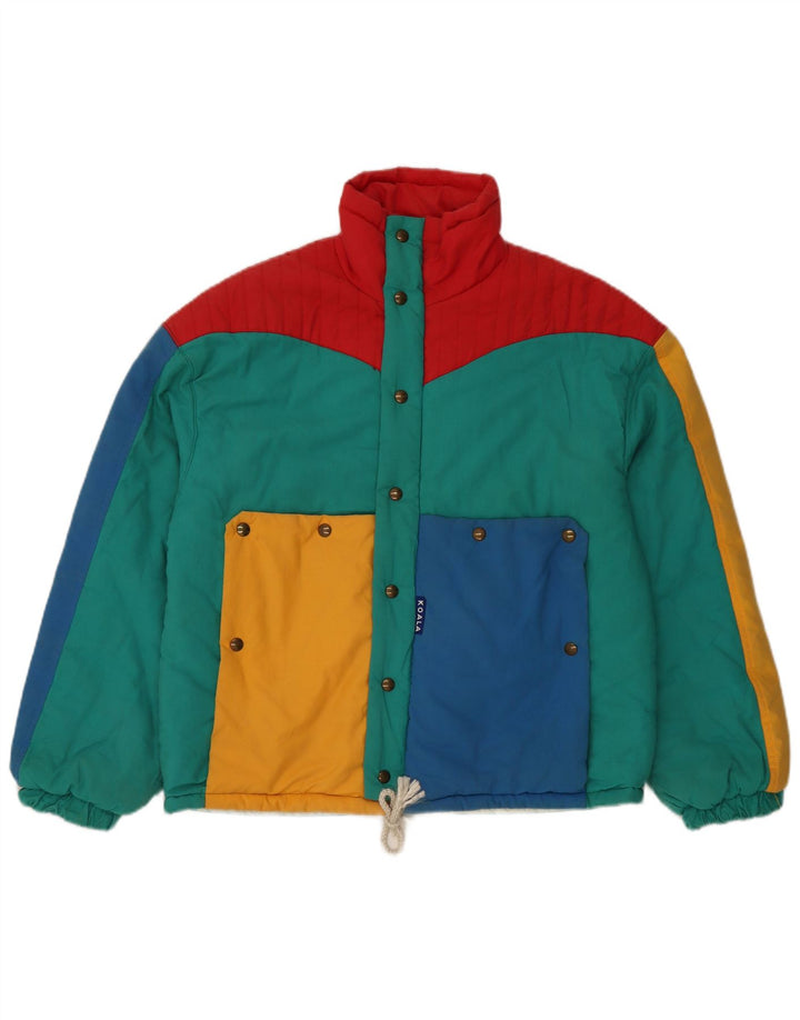 Vintage polstret hættejakke til kvinder IT 42 Medium Flerfarvet Colourblock
