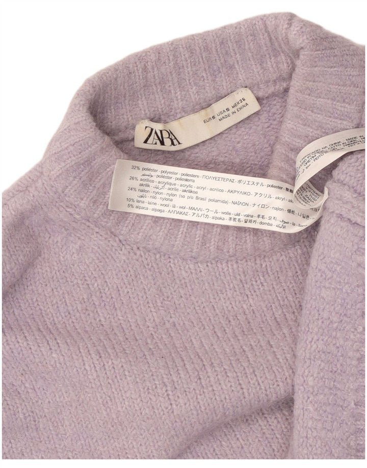 Zara Womens Crop Oversized Turtle Neck Jumper Sweater UK 10 Small Purple