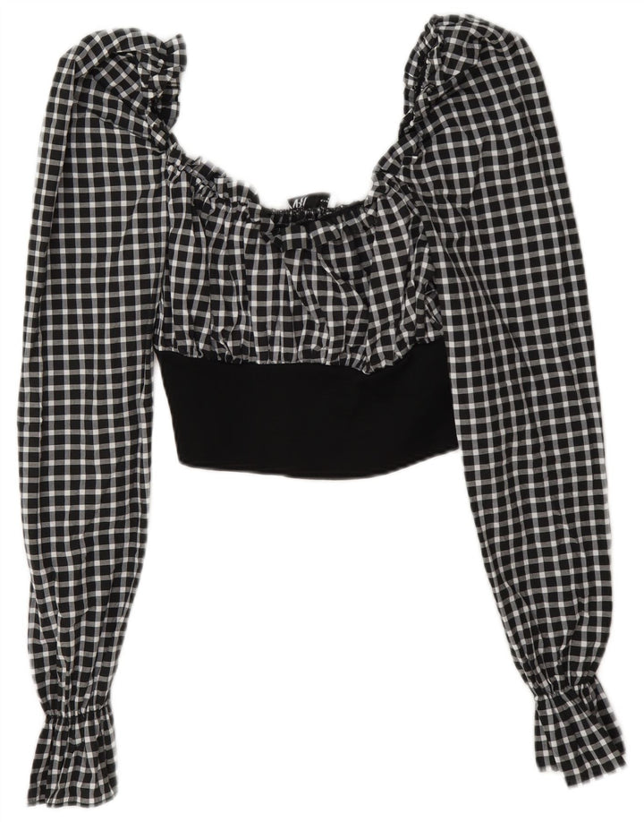 Zara Langærmet Crop Top til kvinder DK 12 Medium Sort Gingham Polyamid
