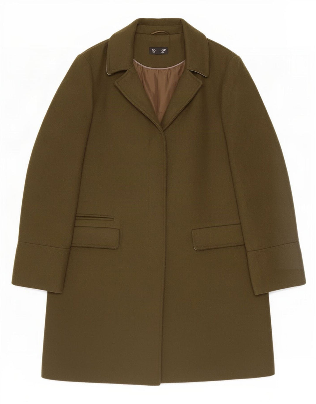 Topshop Dame Overfrakke UK 10 Small Khaki Polyester