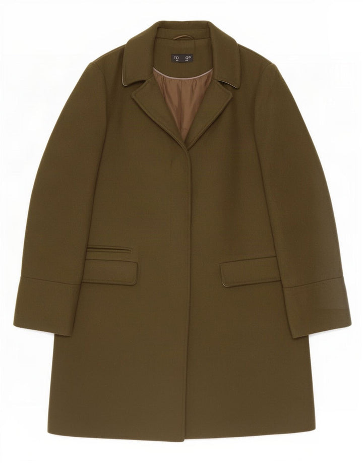 Topshop Dame Overfrakke UK 10 Small Khaki Polyester