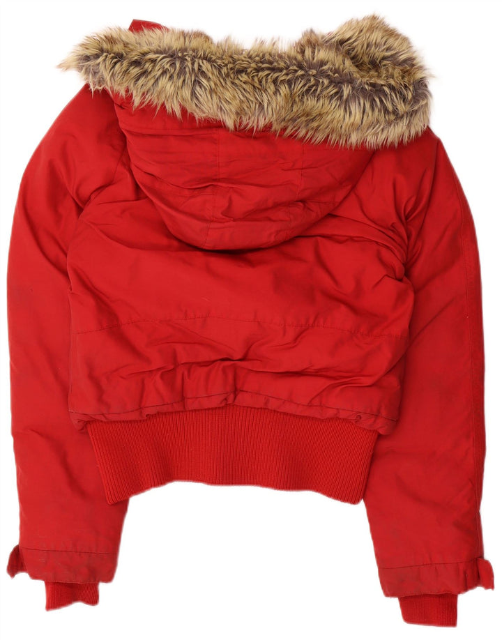 Woolrich Polstret hættejakke til kvinder UK 14 Medium Rød Nylon