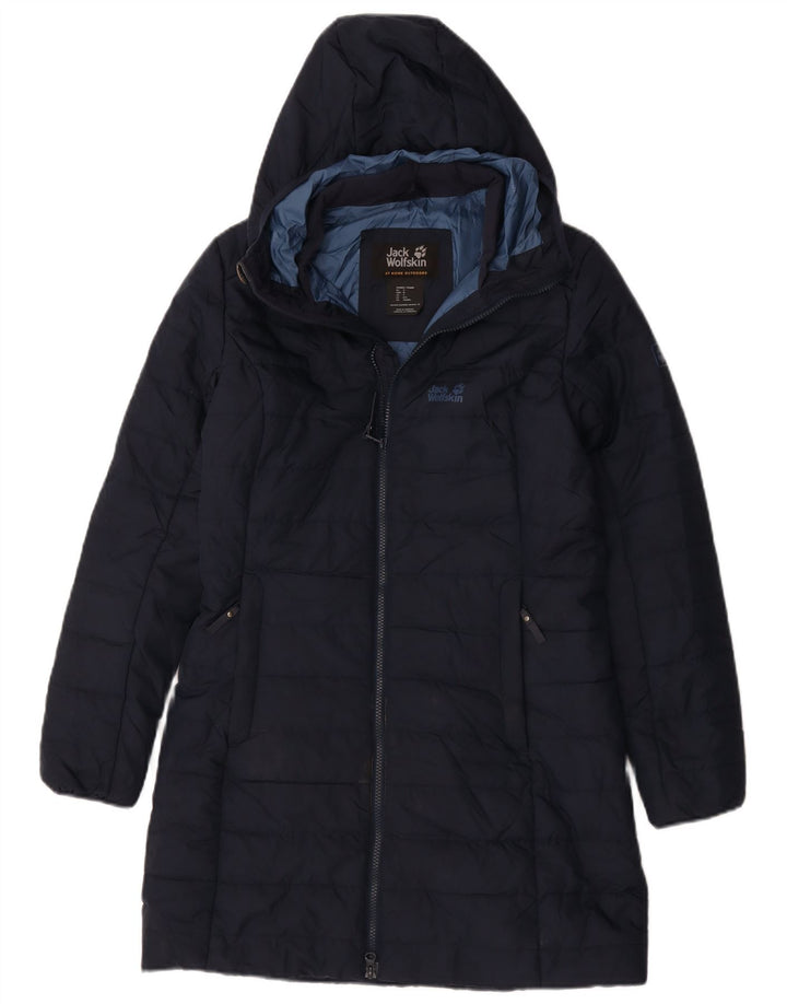 Jack Wolfskin Dame Hætte Polstret Frakke UK 8/10 Small Navy Blue Polyester
