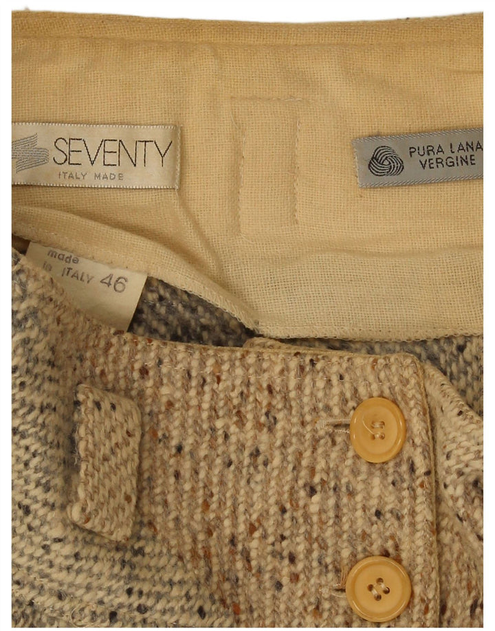 Halvfjerds Dame Midi Nederdel IT 46 Large W30 Beige Patchwork Virgin Wool