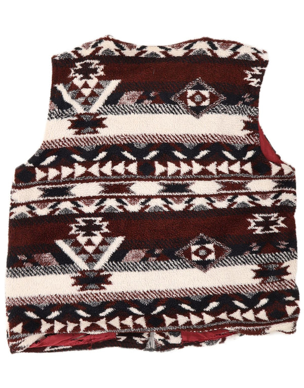 Vintage Dame Sherpa Gilet UK 14 Large Multicolored Geometric Aztec