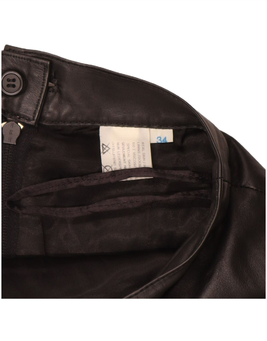 VINTAGE lædernederdel til kvinder EU 34 XS W24 sort læder