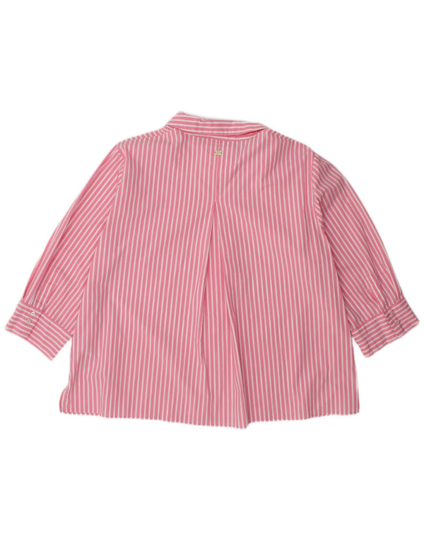 JOOP Womens 3/4 Sleeve Shirt Blouse UK 14 Medium Pink Pinstripe Cotton