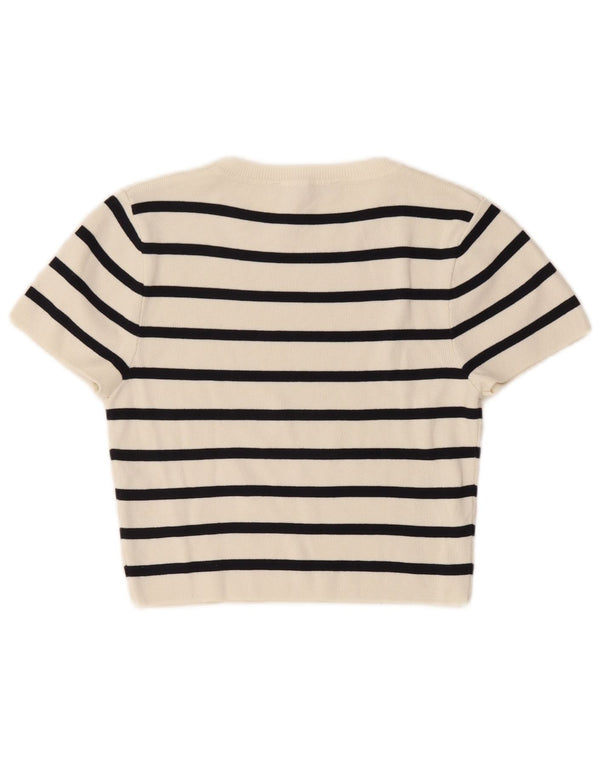 Zara Womens Crop Boat Neck Jumper Sweater UK 14 Large White Striped