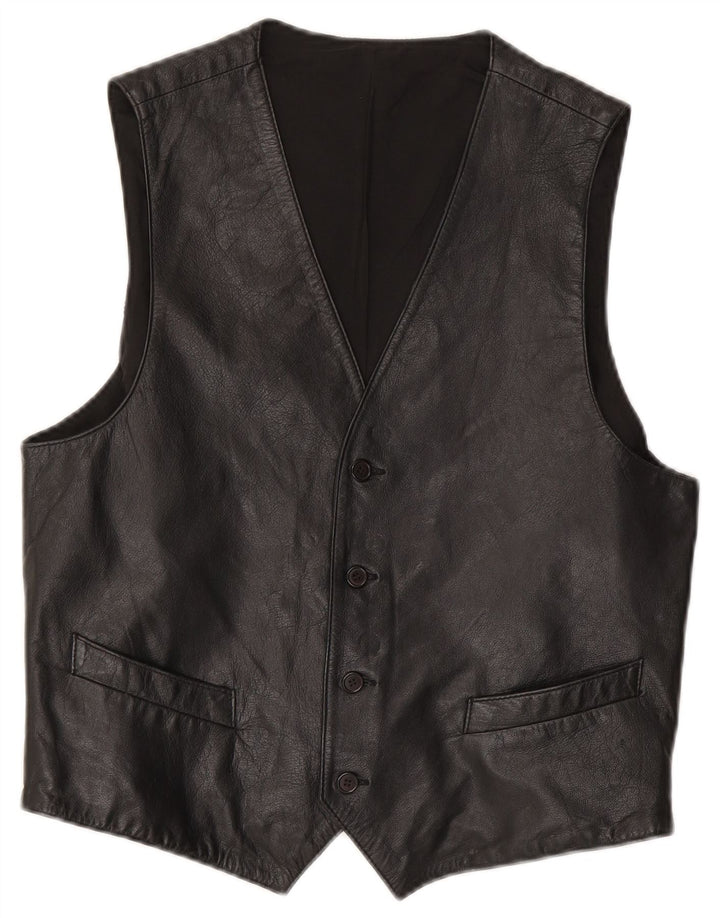 Vintage herre lædervest IT 50 Medium Sort