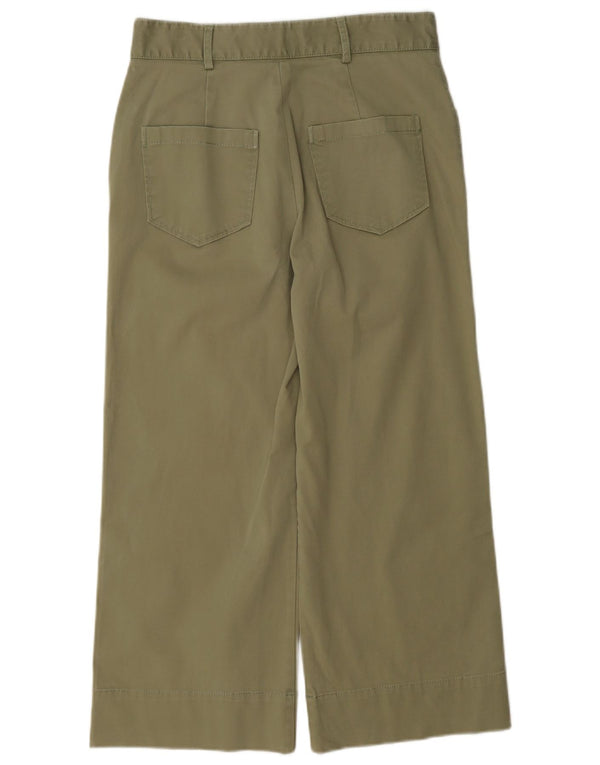 Zara Kvinder Højtaljede Brede Ben Cropped Bukser Small W26 L23 Khaki Bomuld