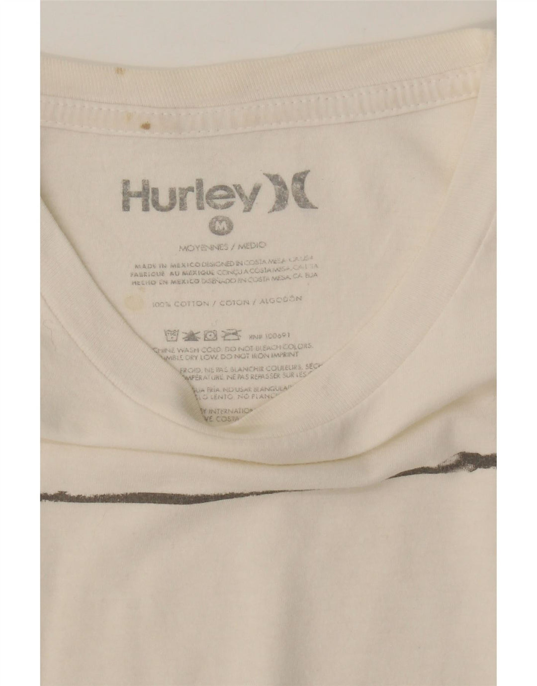 HURLEY Mens Graphic T-Shirt Top Medium White Cotton Vintage Hurley and Second-Hand Hurley from Messina Hembry 
