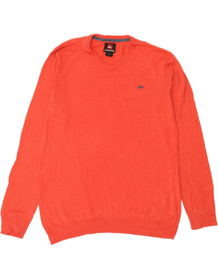 QUIKSILVER Mens V-Neck Jumper Sweater Medium Pink Vintage Quiksilver and Second-Hand Quiksilver from Messina Hembry 