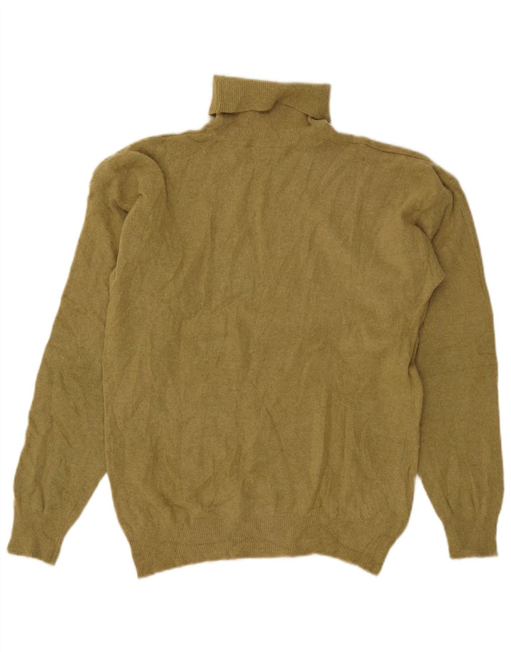 VINTAGE Dame Rullehalstrøje UK 14 Medium Khaki Lammeuld