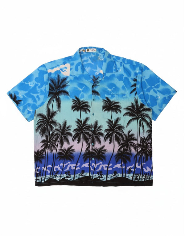 V.H.O Mens Hawaiian Short Sleeve Shirt 5XL Blue Floral Terivoile