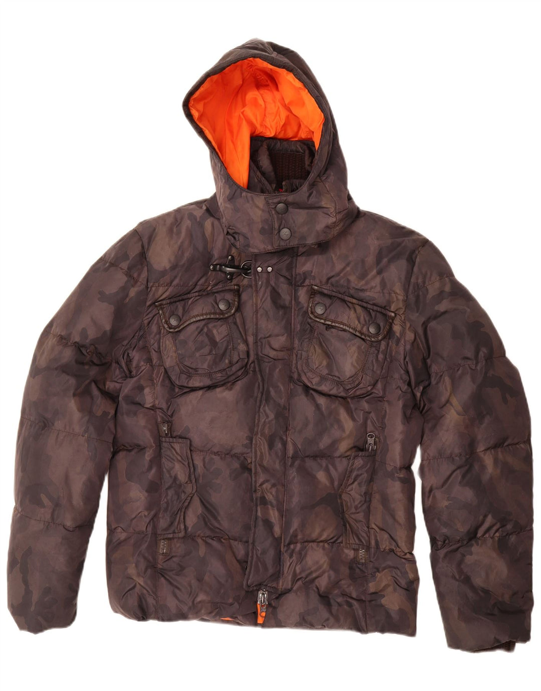 Fay Herre hættepolstret jakke UK 36 Small Brown Camouflage