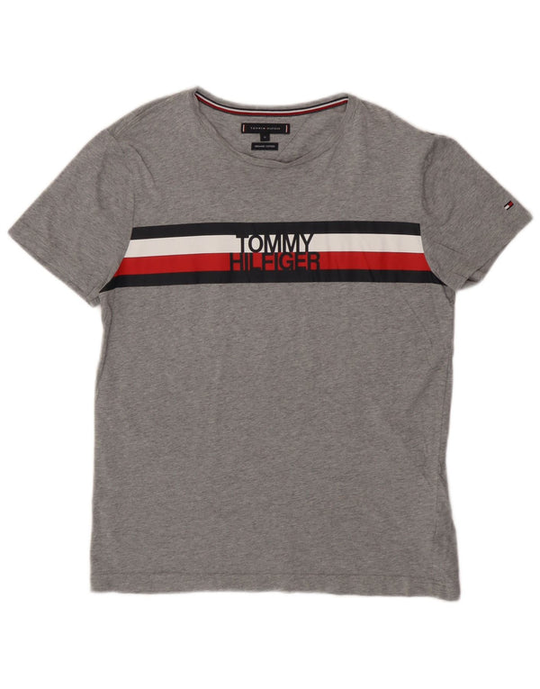 Tommy Hilfiger Dame Grafisk T-Shirt Top UK 14 Medium Grey Colourblock