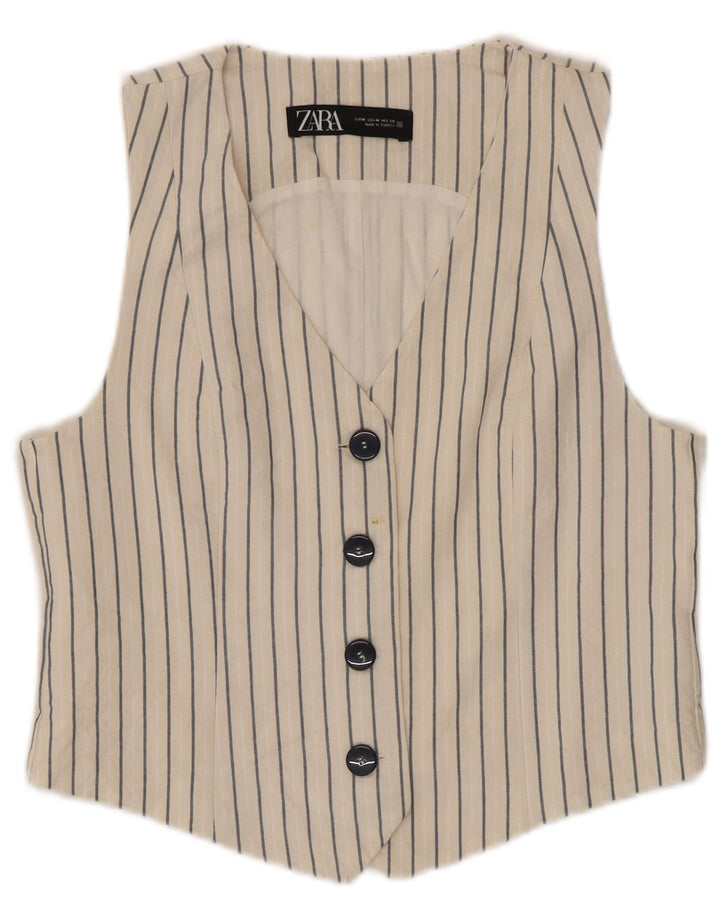 Zara damevest UK 12 Medium hvid stribet bomuld