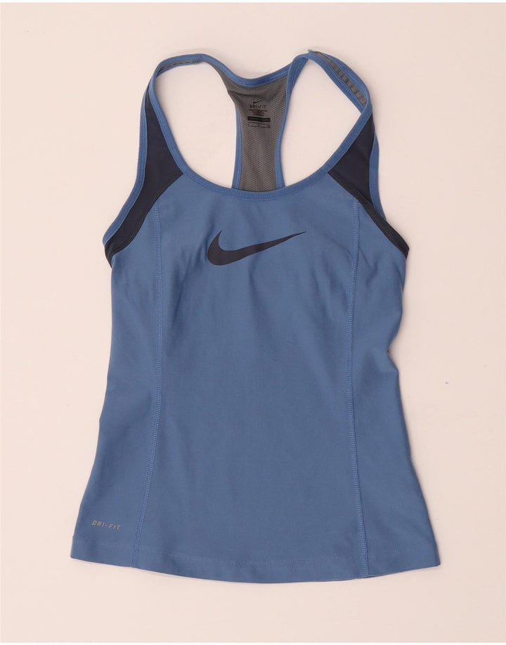 Nike Dame Grafisk Vest Top UK 8 Small Blue Colourblock Polyester