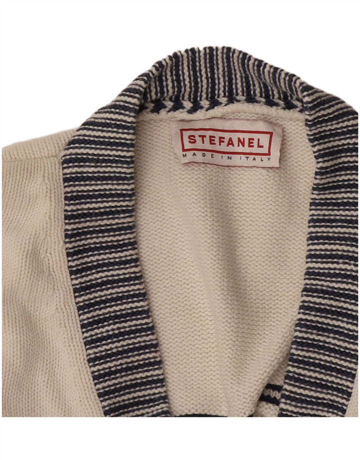 Stefanel Herre V-hals sweater XL Hvid Argyle/Diamant