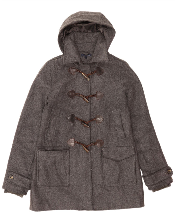 Tommy Hilfiger Dame Hooded Duffel Coat UK 14 Medium Grey Uld
