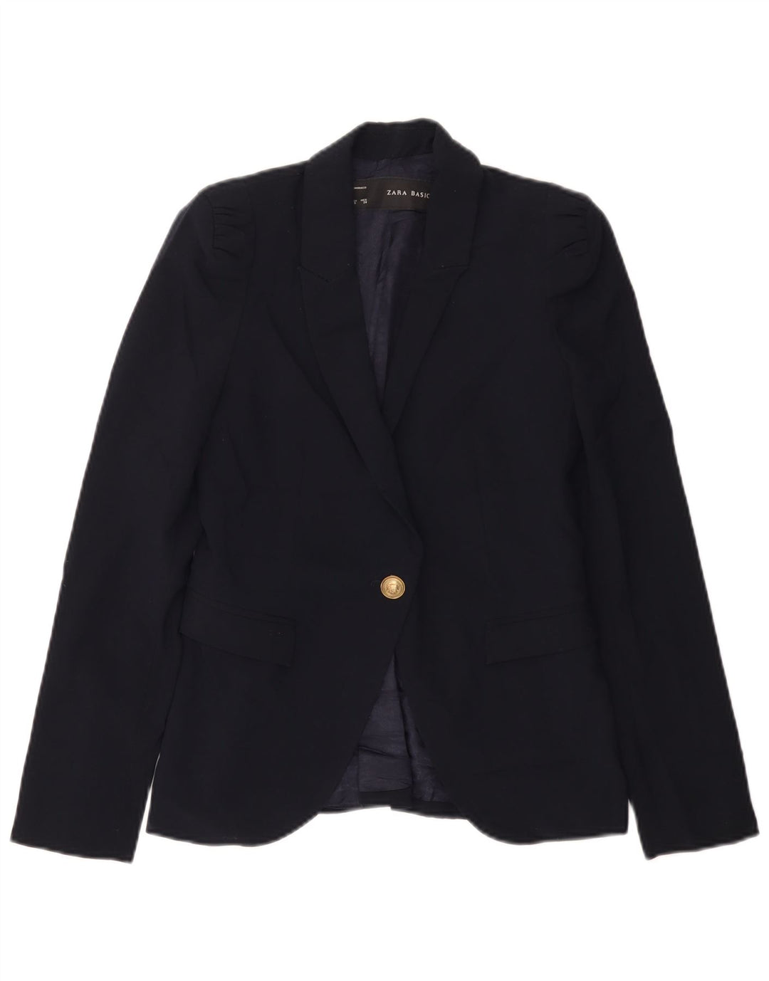 Zara Dame 1-knaps blazerjakke UK 6 XS marineblå polyester
