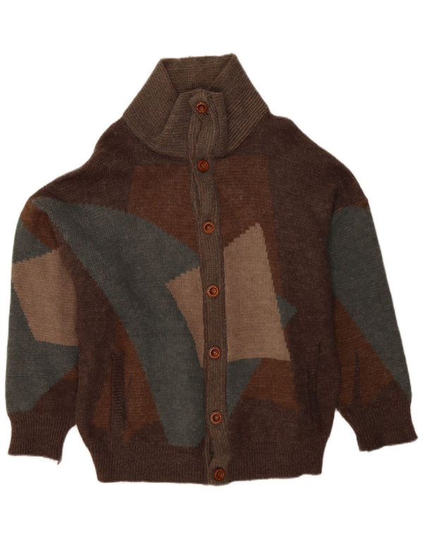 VINTAGE oversized cardigan sweater til kvinder UK 18 XL Brun Patchwork