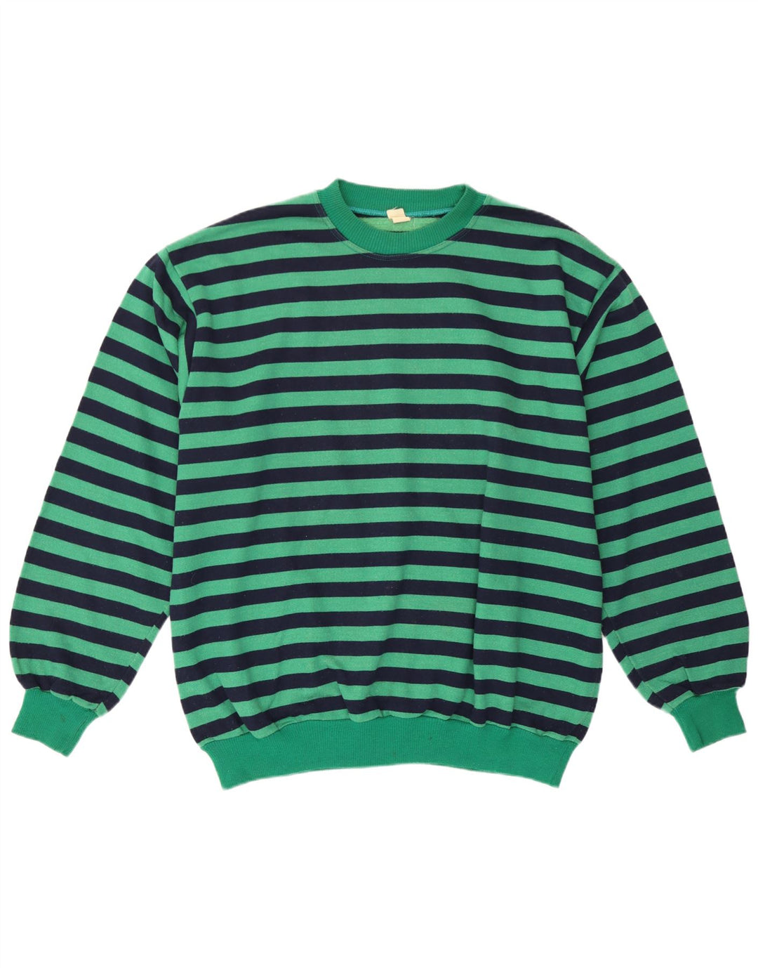 Vintage sweatshirt til mænd, stor grøn stribet bomuld