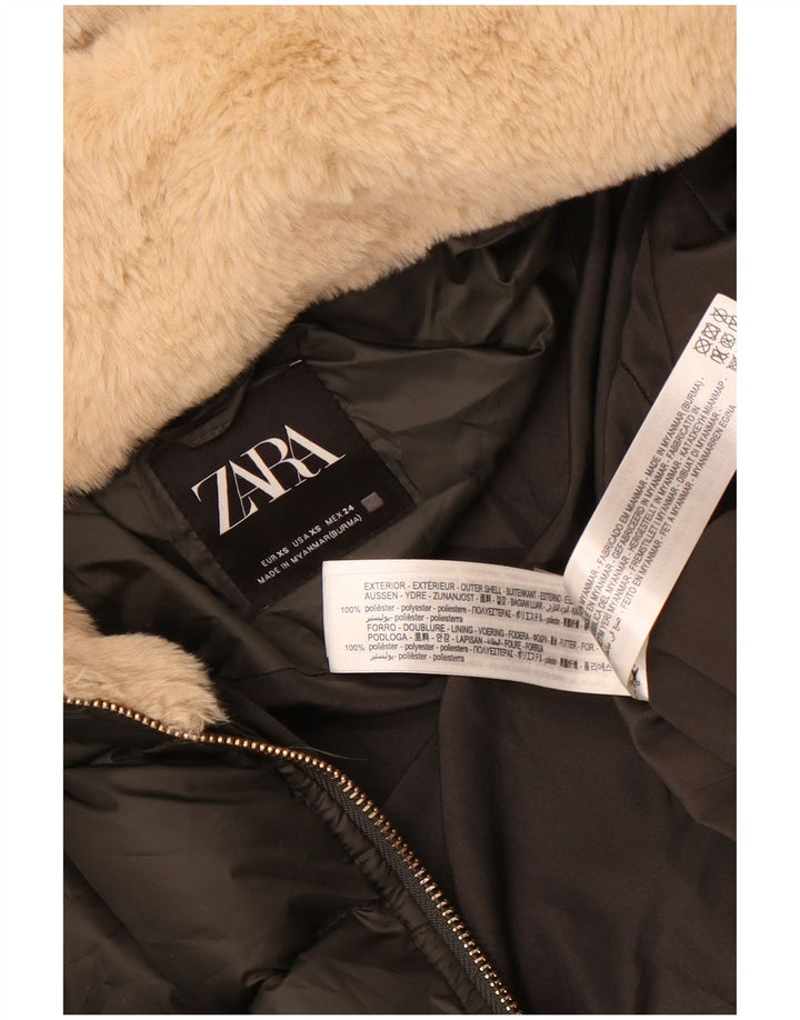 Zara Polstret hættejakke til kvinder UK 6 XS Grå polyester