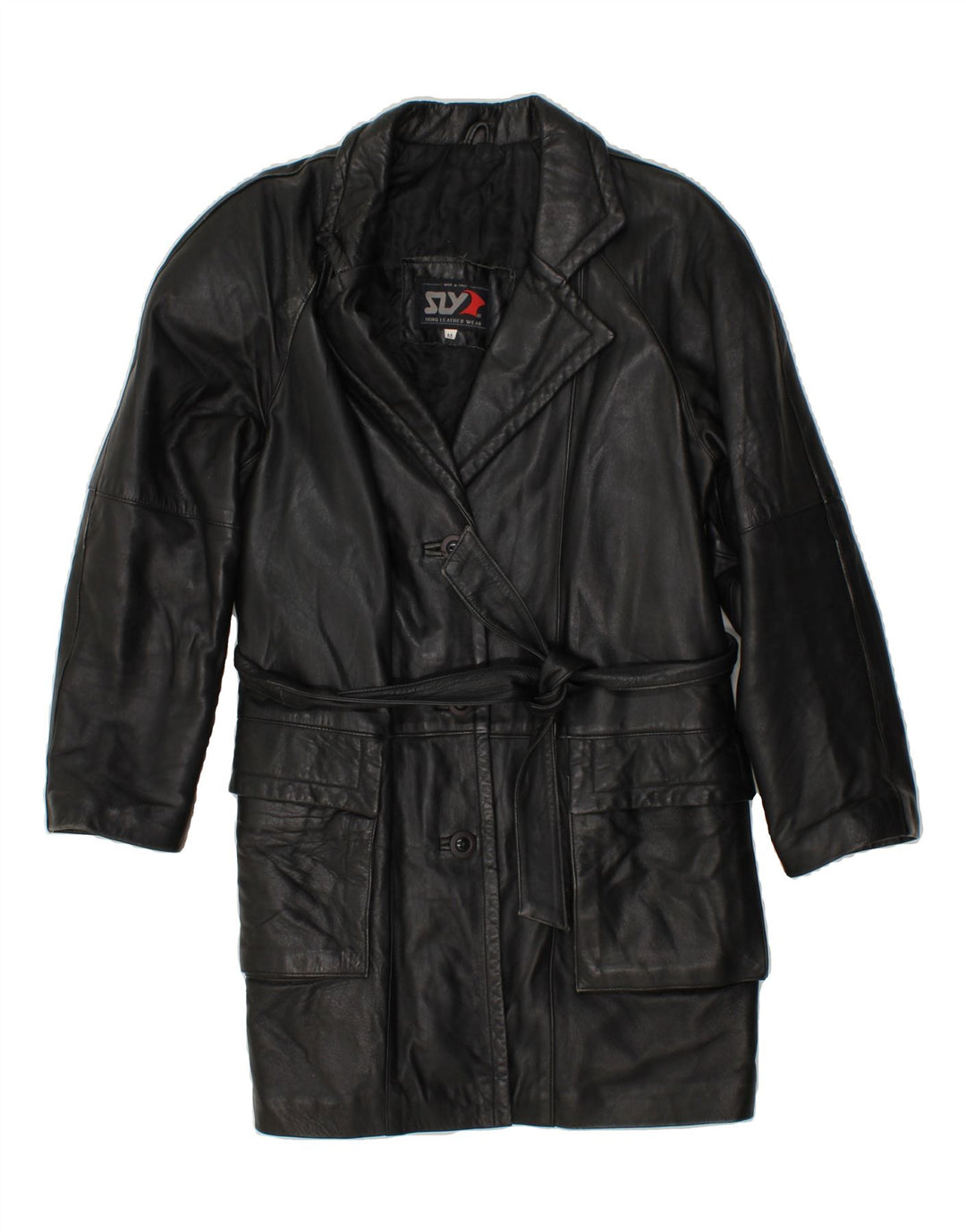 VINTAGE Womens Leather Coat UK 14 Medium Black Leather Vintage Vintage and Second-Hand Vintage from Messina Hembry 