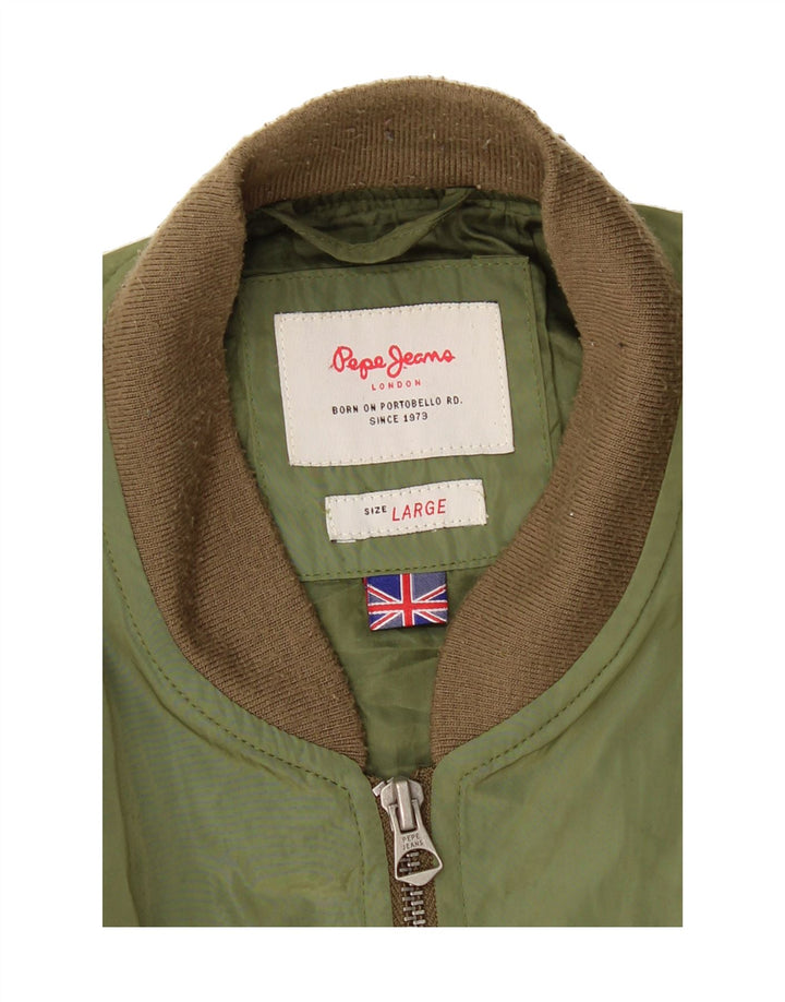 PEPE JEANS Womens Bomber Jacket UK 16 Large Khaki Polyester Vintage PEPE Jeans and Second-Hand PEPE Jeans from Messina Hembry 