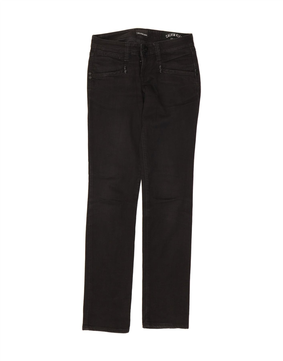 CALVIN KLEIN Womens Graphic Straight Jeans W26 L33 Black Cotton Vintage Calvin Klein and Second-Hand Calvin Klein from Messina Hembry 