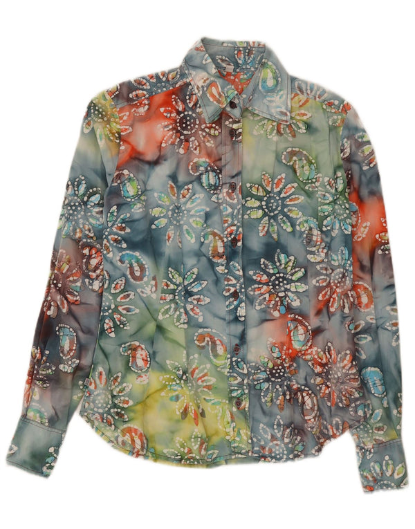 Think Pink Womens Shirt UK 10 Small Multicolored Floral Cotton
