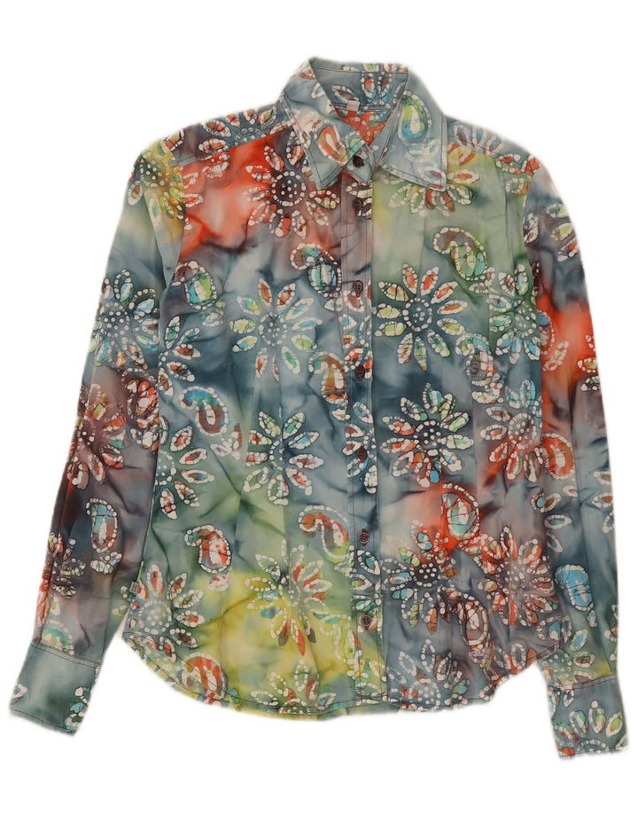 Think Pink Womens Shirt UK 10 Small Multicolored Floral Cotton