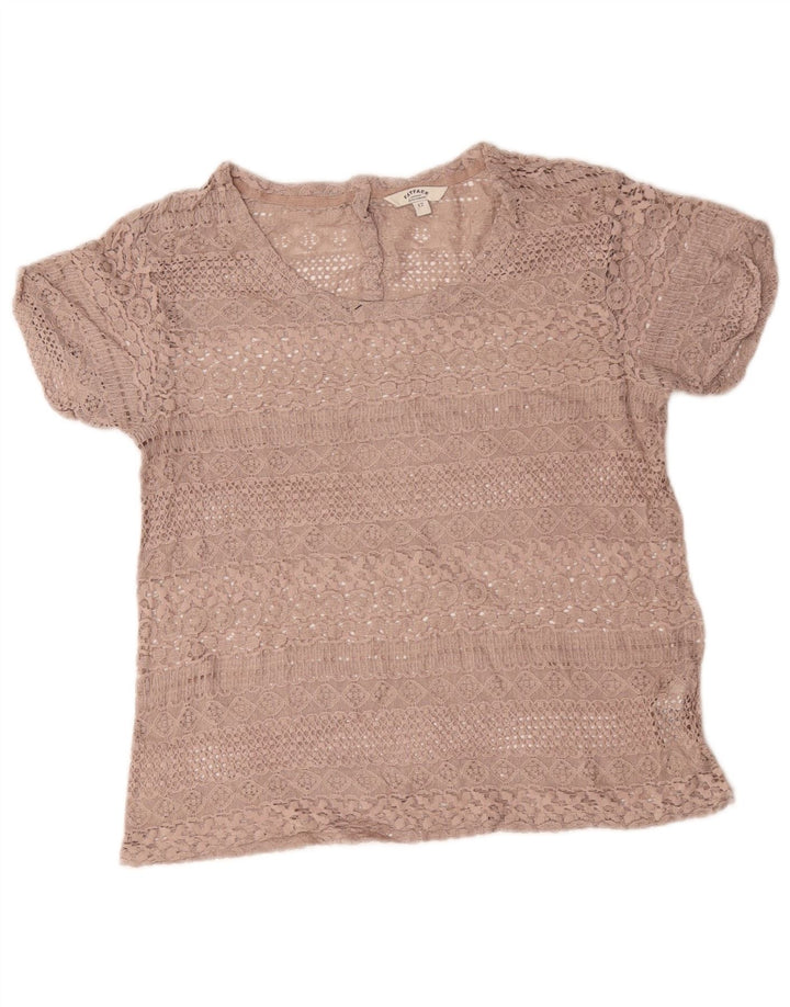 Fat Face Hæklet Bluse Top UK 12 Medium Beige Bomuld