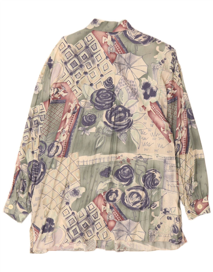 Vintage kvinders abstrakt mønster Longline skjortebluse UK 18 XL Grøn