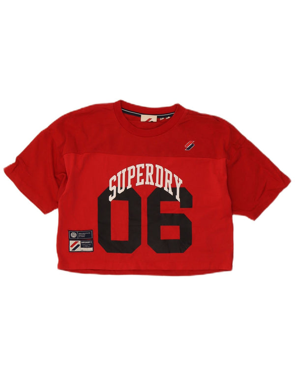 Superdry Womens Crop Graphic T-Shirt Top UK 8 Small Red Bomuld