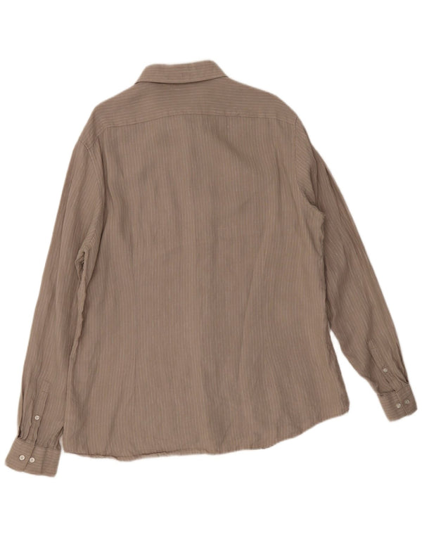 Calvin Klein Herre Slim Fit Skjorte Størrelse 44 XL Beige Stribet hør
