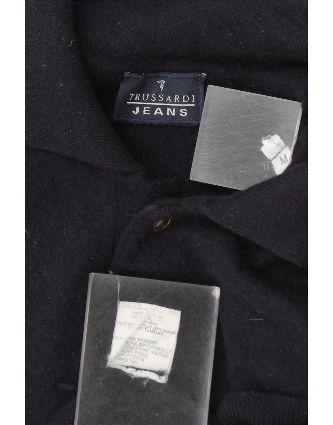 Trussardi Jeans Herre Polo Neck Jumper Sweater Medium Marineblå Uld
