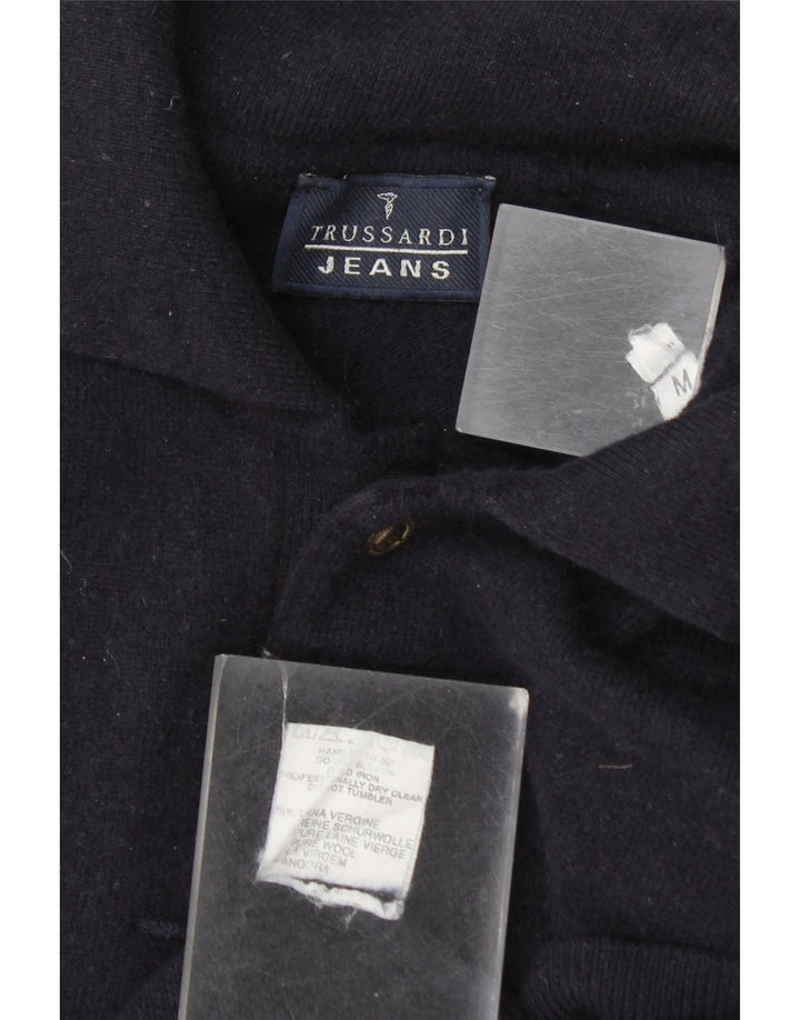 Trussardi Jeans Herre Polo Neck Jumper Sweater Medium Marineblå Uld