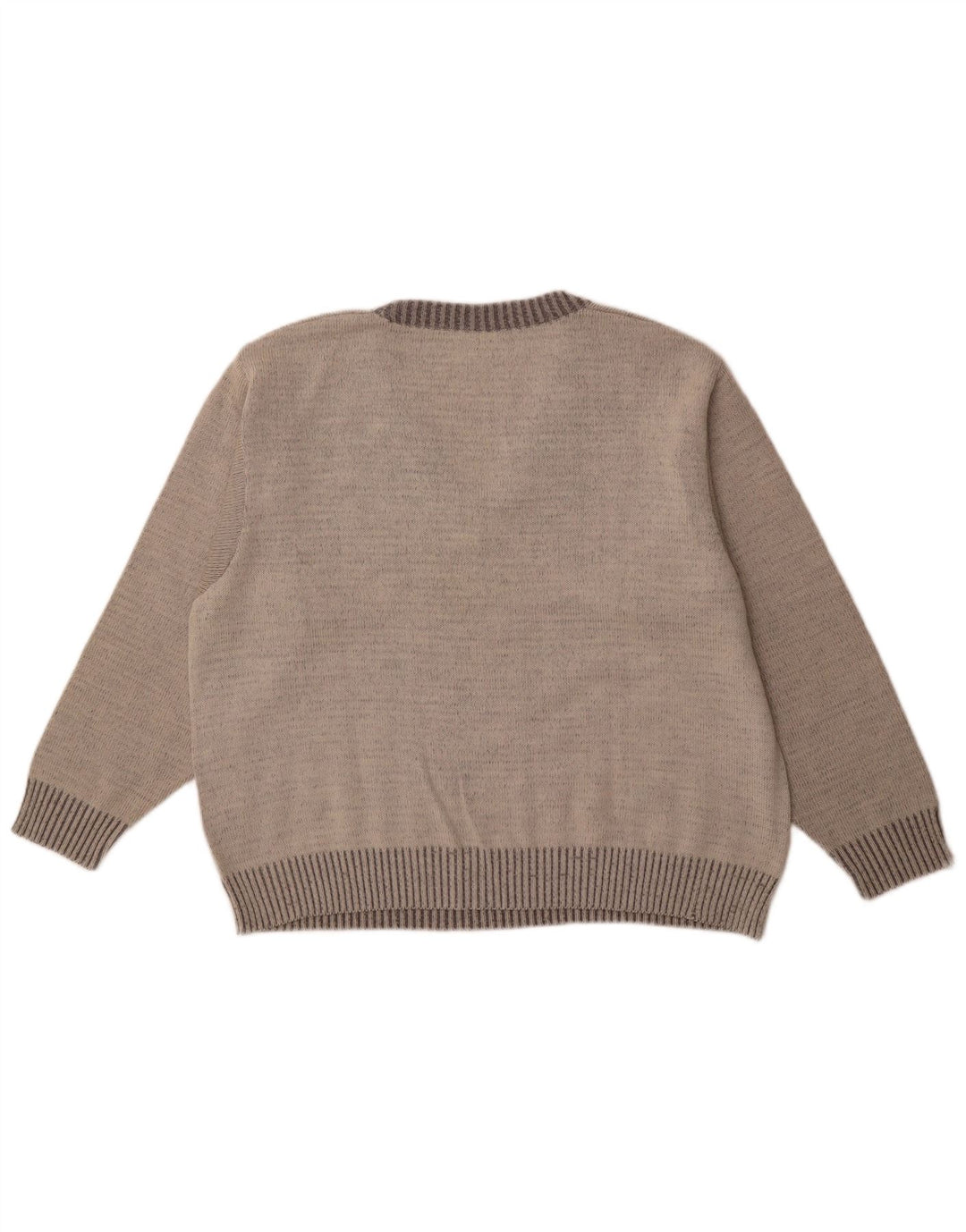 VINTAGE Mens V-Neck Jumper Sweater EU 54 Large Grey Geometric Wool