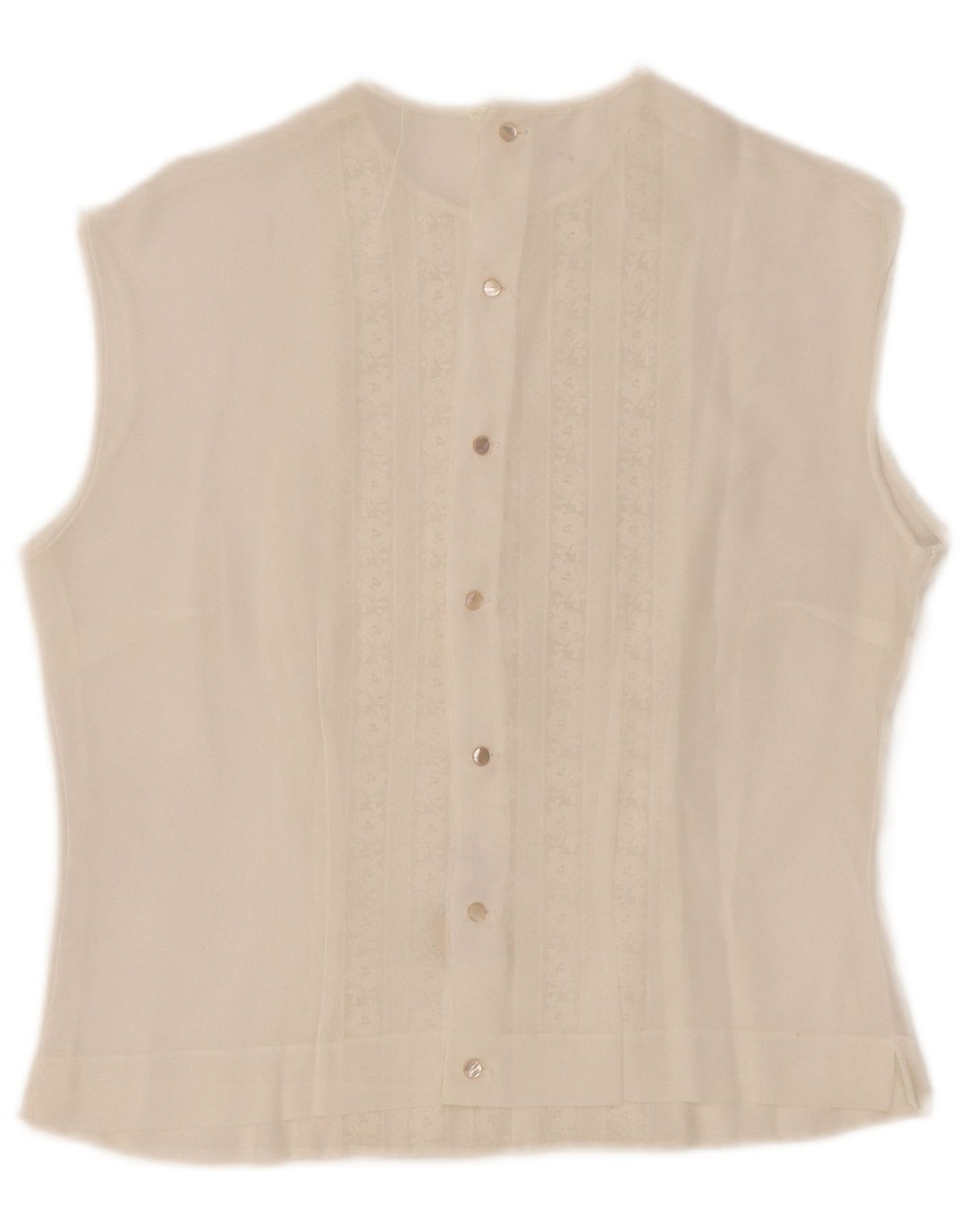 Vintage Dame Ærmeløs Gennemsigtig Bluse Top IT 44 Medium White