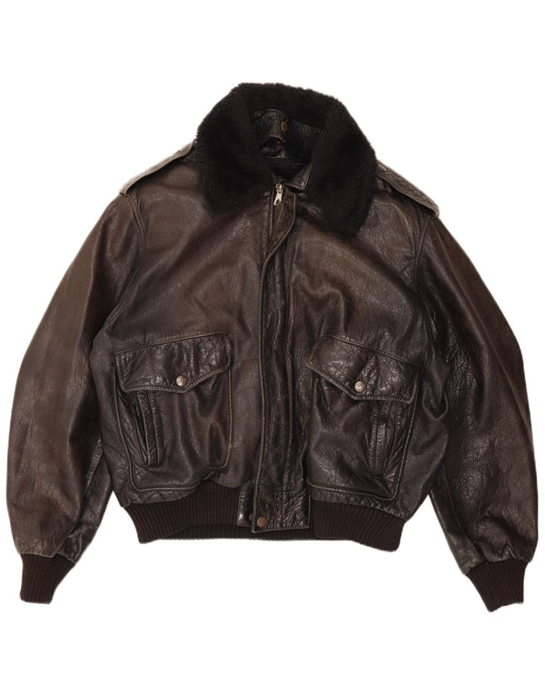 Vintage Herre Military Bomber Læderjakke UK 42 XL Sort