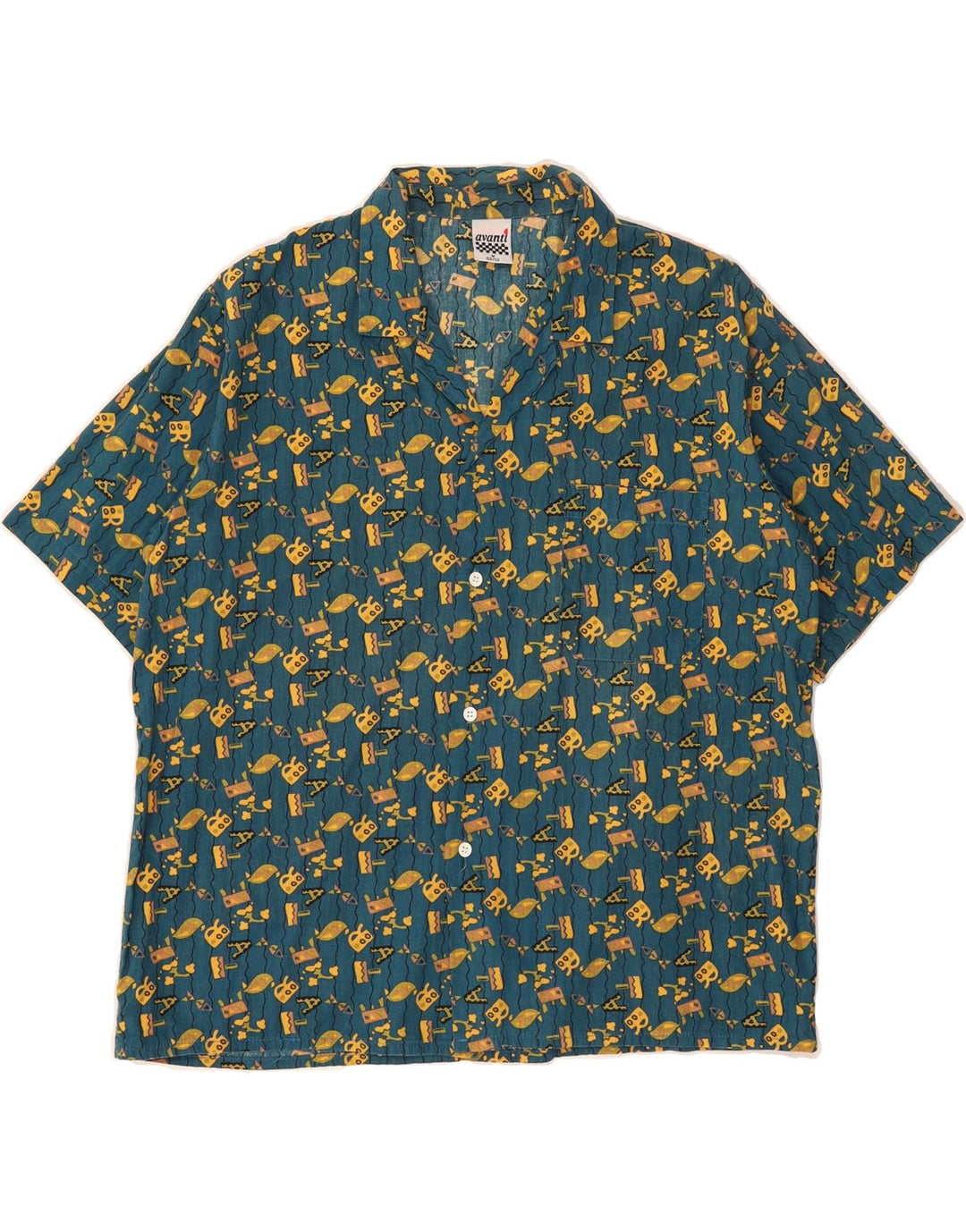 AVANTI Mens Short Sleeve Abstract Pattern Shirt IT 48/50 Medium Blue Vintage Avanti and Second-Hand Avanti from Messina Hembry 