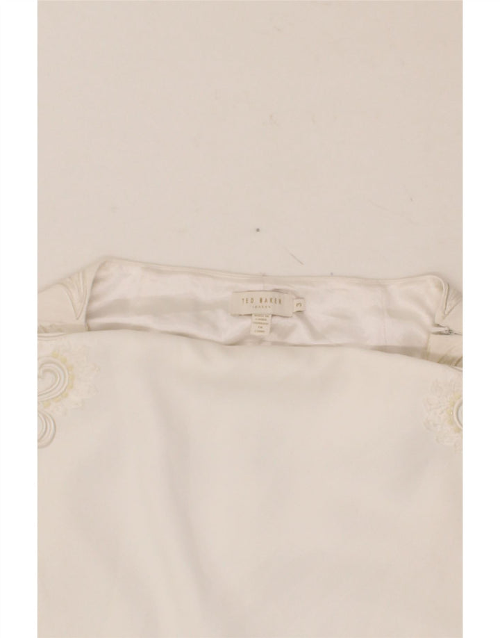 TED BAKER Womens Pencil Skirt Size 3 Medium W30 White Paisley Polyester Vintage Ted Baker and Second-Hand Ted Baker from Messina Hembry 