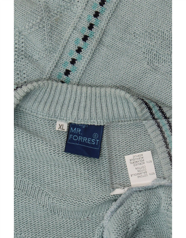 Mr. Forrest Herre Cardigan Sweater XL Blå Geometrisk Bomuld