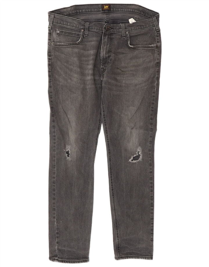 Lee Mens Luke Distressed Slim Jeans W36 L32 Grå Bomuld