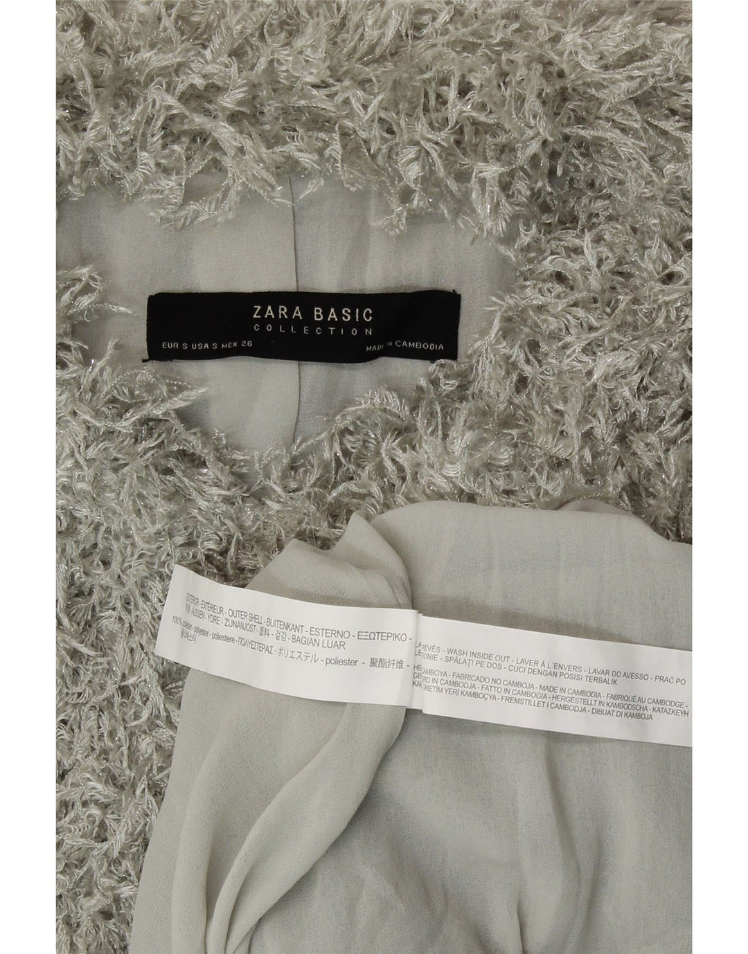 Zara Womens Faux Fur Crop Jacket UK 10 Small Grå Polyester